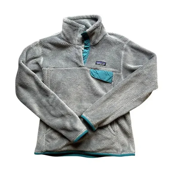 Patagonia Gray and Teal Snap Polartec Fleece Pullover Women's Size Small - Picture 1 of 4